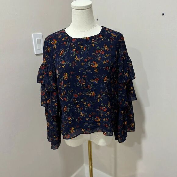Madewell Floral Blouse - Navy and Orange - Picture 3 of 5